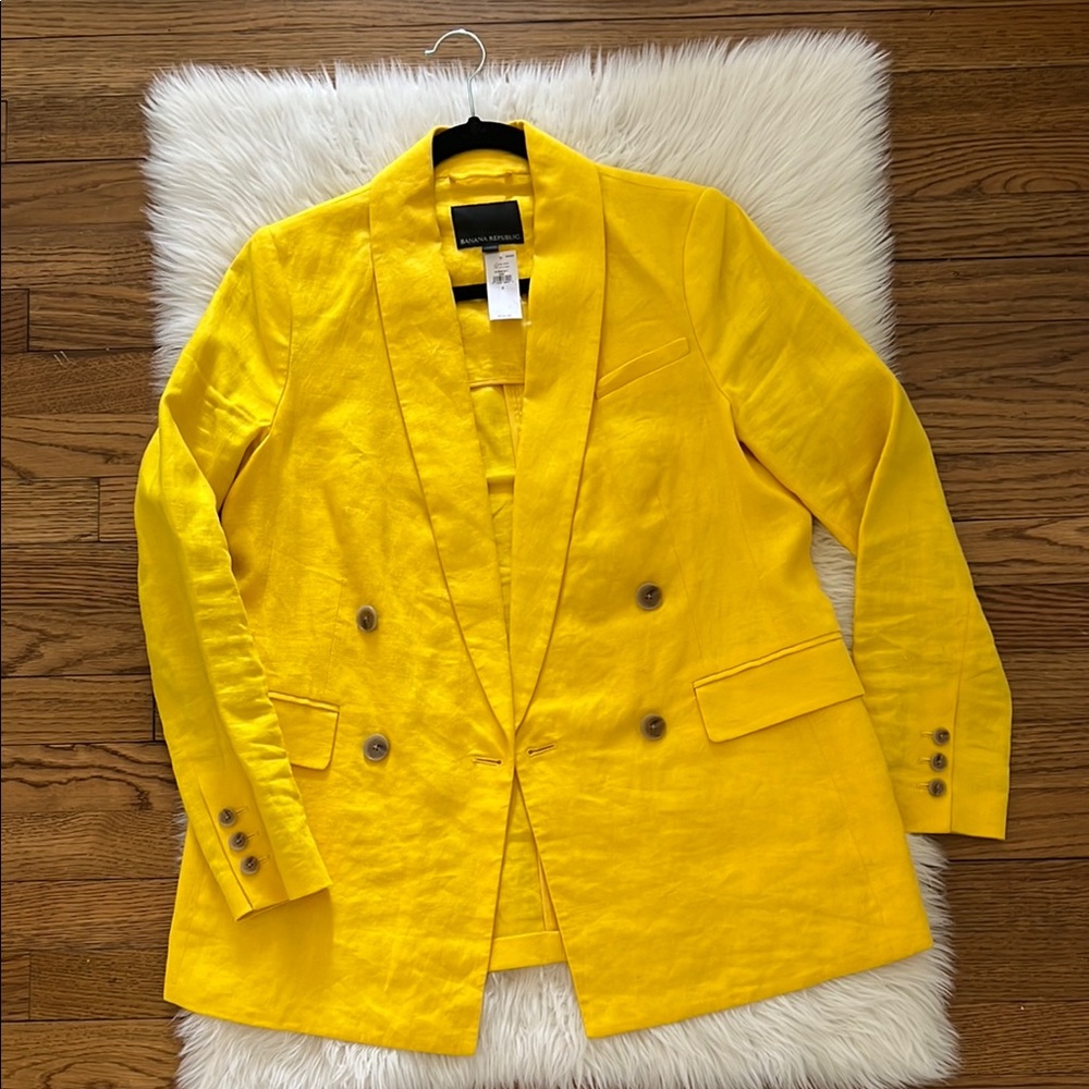 Banana Republic Linen Yellow Double-Breasted Women's Blazer